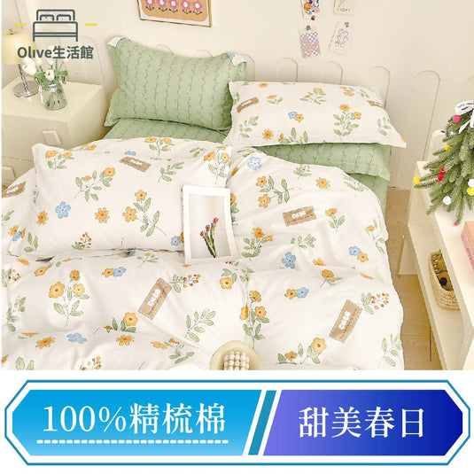 200織精梳純棉兩用被床包組-甜美春日