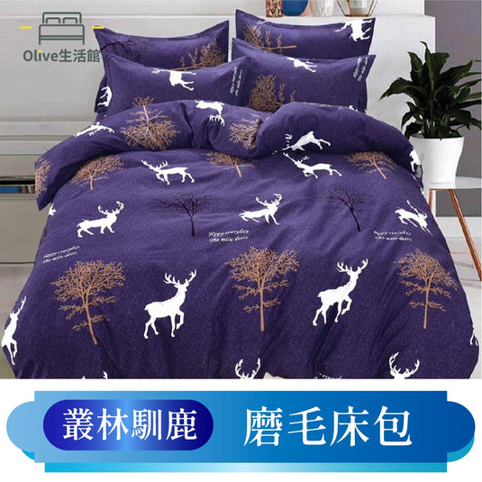 韓版柔絲絨枕套床包-叢林馴鹿