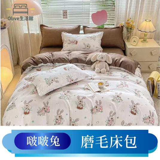 韓版柔絲絨枕套床包-啵啵兔